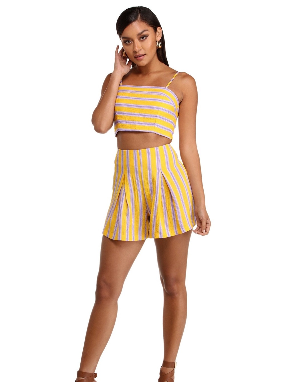 Fashion Nova Yellow & Lavender Striped Crop Top